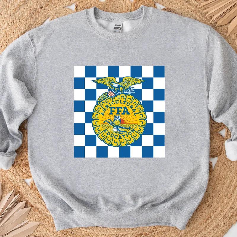 Women's Blouse with Bell SleevesCheckered Emblem Crewneck (S-3XL) - Multiple Colors!