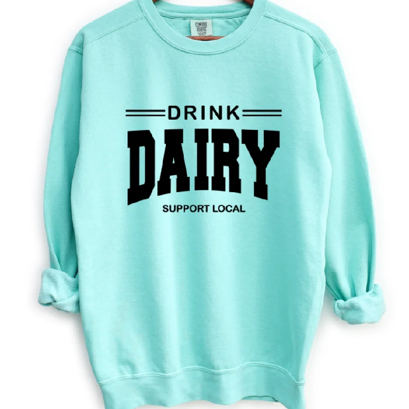 Women's Blouse with PatchesDrink Dairy Support Local Crewneck (S-3XL) - Multiple Colors!
