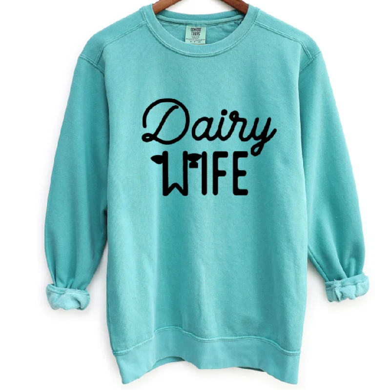 Women's Blouse with Gathered SleevesDairy Wife Eartag Crewneck (S-3XL) - Multiple Colors!