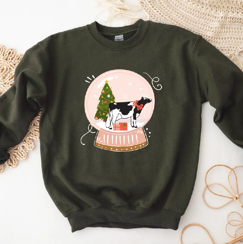 Women's Blouse with EmbroiderySnow Globe Dairy Cow Crewneck (S-3XL) - Multiple Colors!