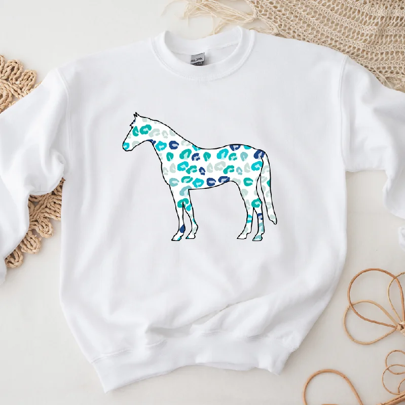 Women's Blouse with Cropped LengthTurquoise Cheetah Horse Crewneck (S-3XL) - Multiple Colors!