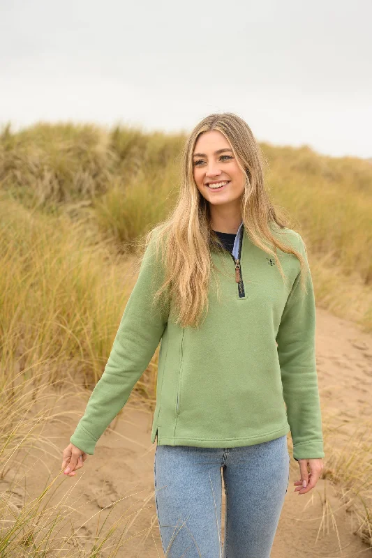 Women's Blouse with Shirt CollarShore Sweatshirt - Pistachio