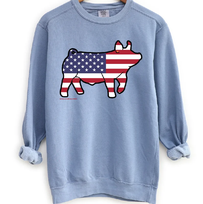 Women's Blouse with Wide CollarPatriotic Pig Crewneck (S-3XL) - Multiple Colors!