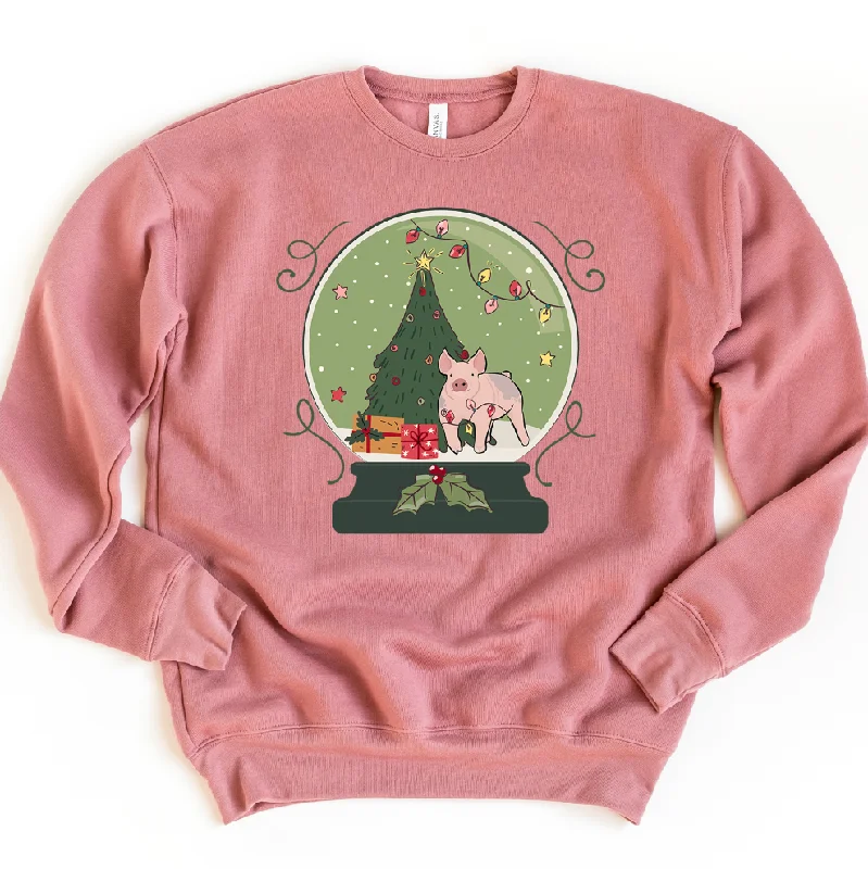 Women's V-Neck BlouseGreen Snow Globe Pig Crewneck (S-3XL) - Multiple Colors!