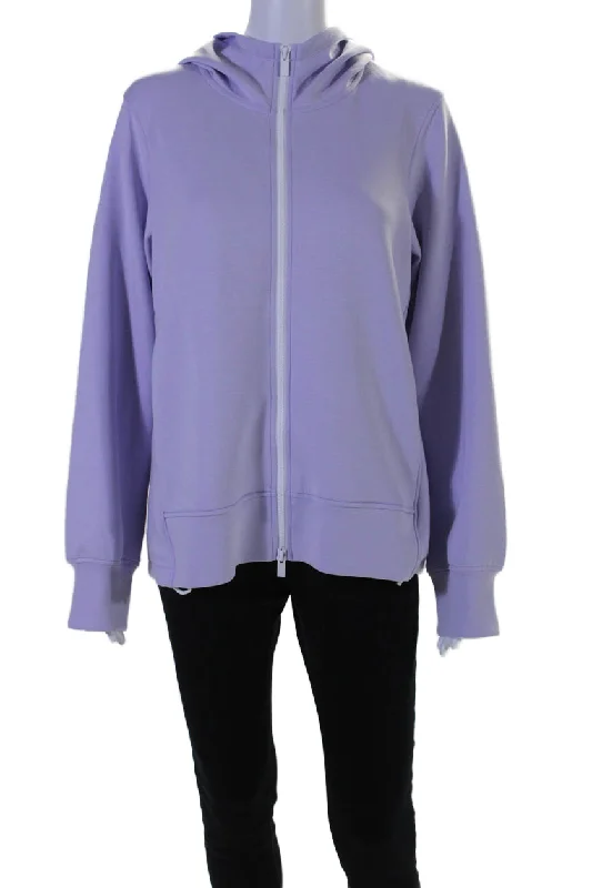 Women's Blouse with Collarless NeckLis Lareida Womens Lilac Full Zip Long Sleeve Tristin Jacket Hoodie