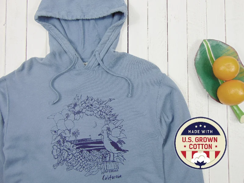 Women's Blouse with High CollarUnisex Hoodie "California Pier" [American Grown Cotton] FREE SHIPPING