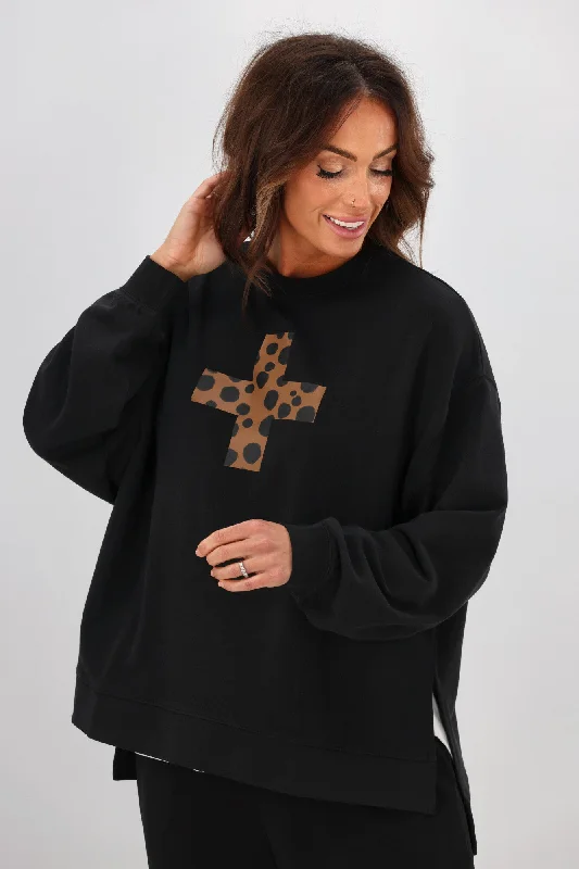 Women's Blouse with Long SleevesStella + Gemma Sunday Sweater Choco Cheetah