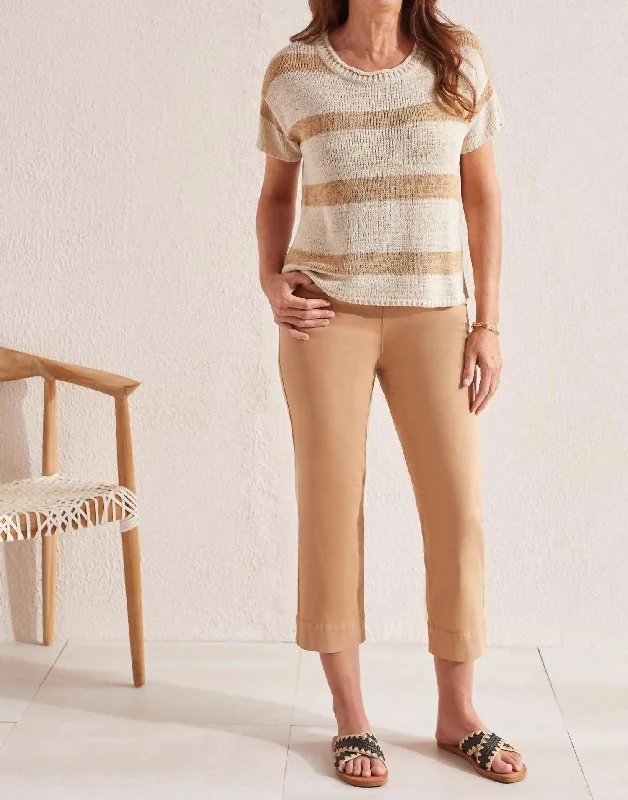 Women's Blouse with Square CollarStriped Short-Sleeve Sweater In Dune