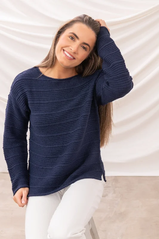 Women's Blouse with Rounded CollarPearl Jumper - Navy