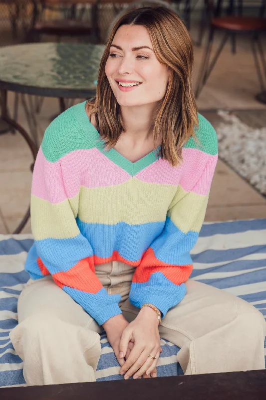 Women's Round-Neck BlouseSugarhill Rashina V-Neck Jumper Bold Stripes Multi