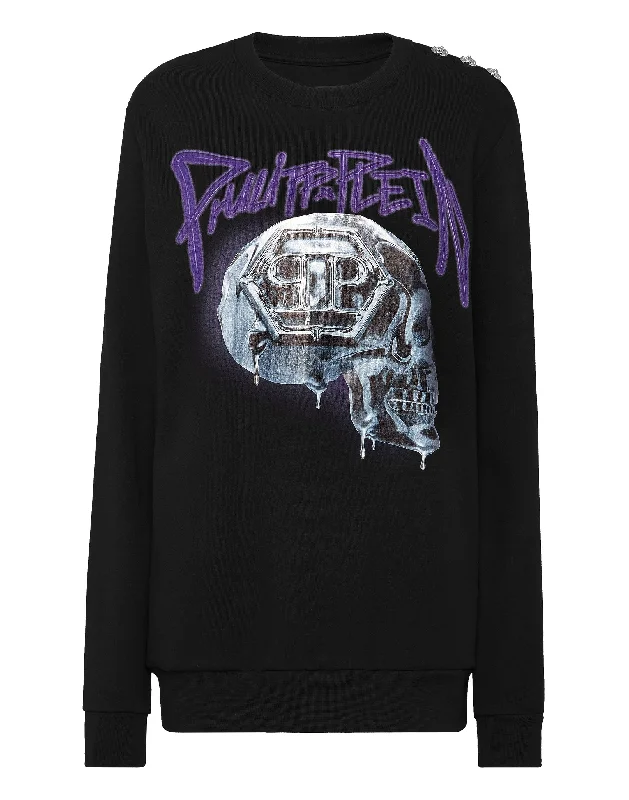 Women's Blouse with PatchesSweatshirt Roundneck Oversize Skull