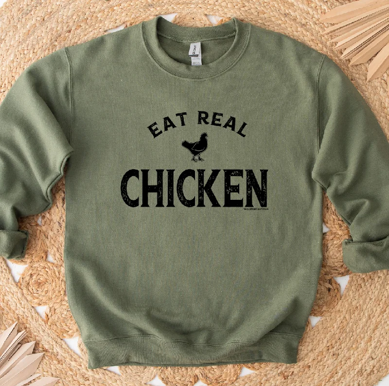 Women's Blouse with Keyhole NeckEat Real Chicken Crewneck (S-3XL) - Multiple Colors!