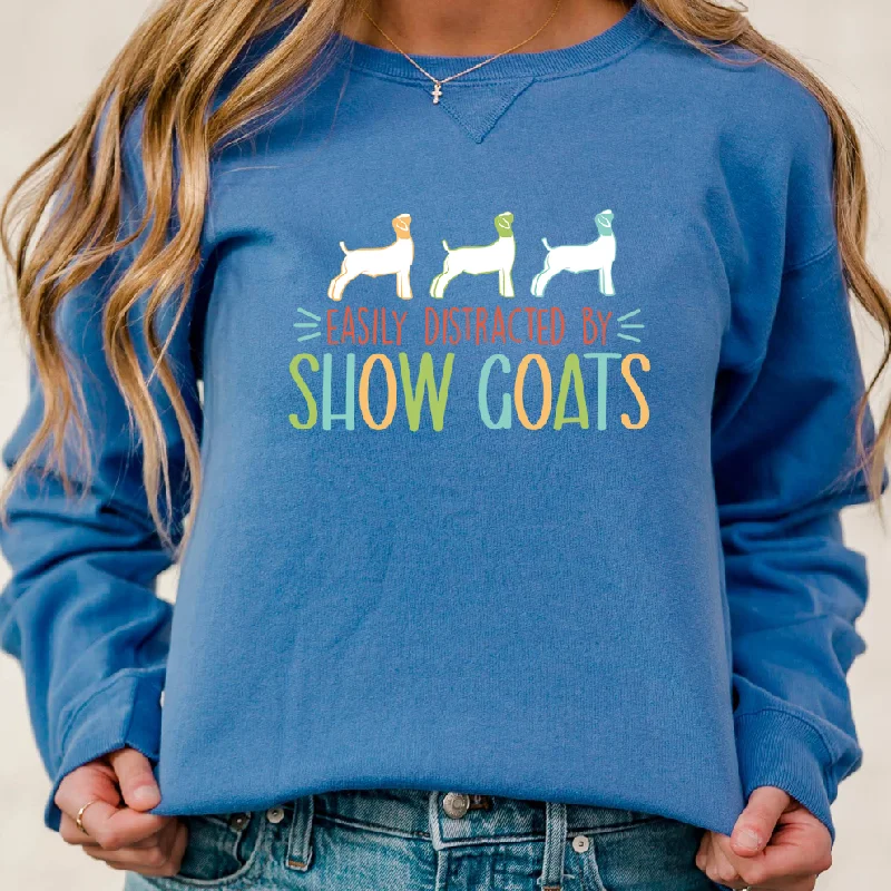 Women's Blouse with Peter Pan CollarEasily Distracted By Show Goats Crewneck (S-3XL) - Multiple Colors! Women's Blouse with Peter Pan CollarEasily Distracted By Show Goats Crewneck (S-3XL) - Multiple Colors!