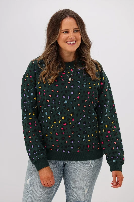 Women's High-Neck BlouseSugarhill Brighton Noah Sweatshirt Rainbow Leopard Green