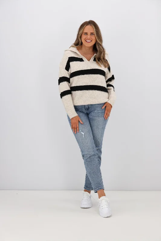 Women's Blouse with High CollarCharlotte the Label Esme Stripe Knit Oatmeal