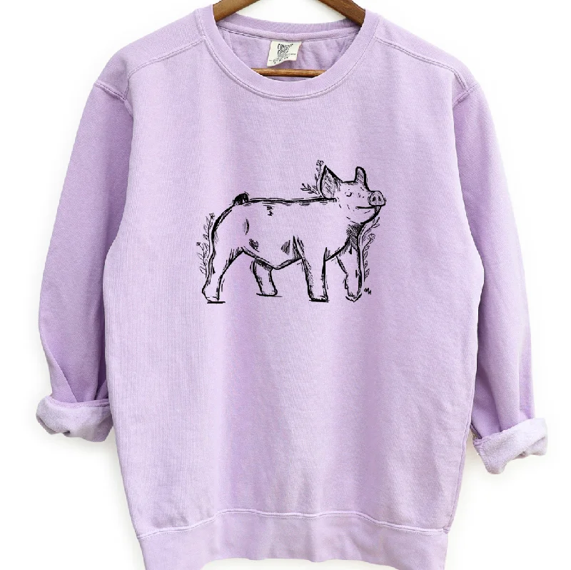 Women's Cotton BlouseFloral Sketch Pig Crewneck (S-3XL) - Multiple Colors!