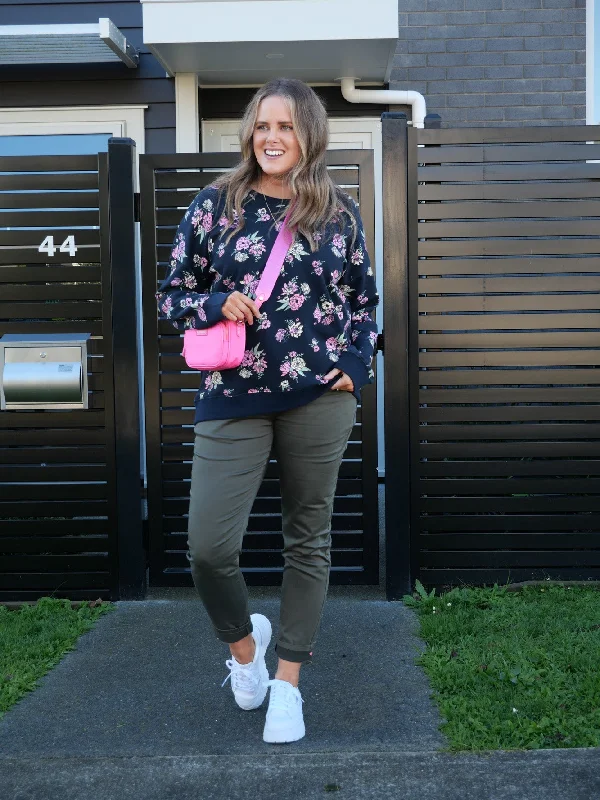 Women's Blouse with High CollarShine On Label Andie Floral Printed Crew