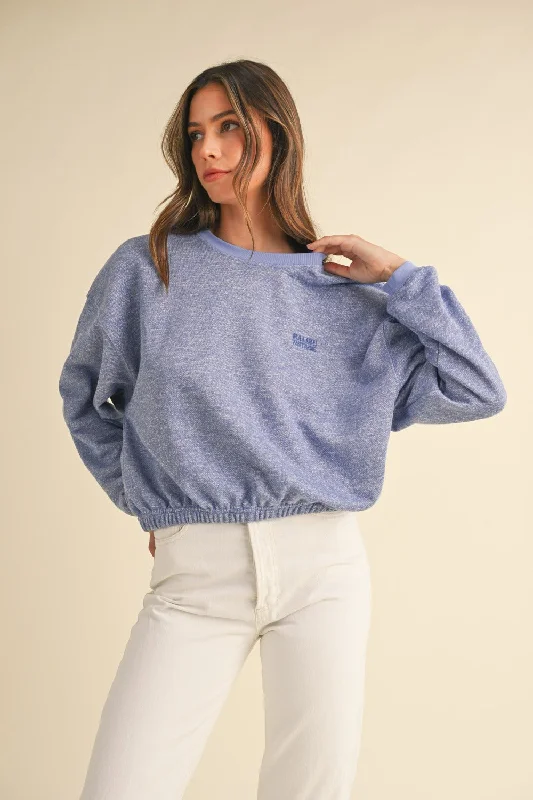 Women's Blouse with Square CollarRound Neck Letter Embroidery Crop Sweatshirt
