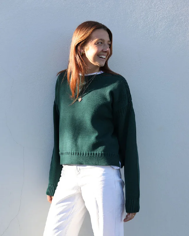 Women's Blouse with Notched CollarGreen Crop Guernsey