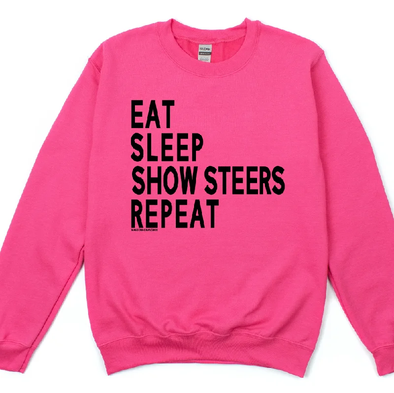 Women's Blouse with Peter Pan CollarEat Sleep Show Steers Repeat Crewneck (S-3XL) - Multiple Colors!