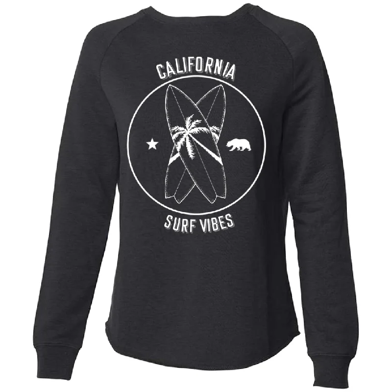 Women's Blouse with Boat CollarSurf Vibes White Print Super Soft Crewneck Sweater