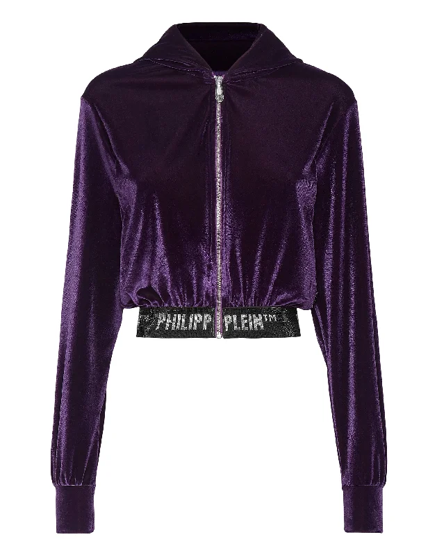 Women's Blouse with Square CollarHoodie Sweatjacket Crystal
