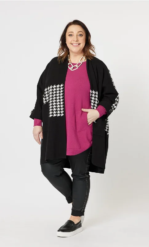 Women's Striped BlouseClarity Houndstooth Trim Knit Black
