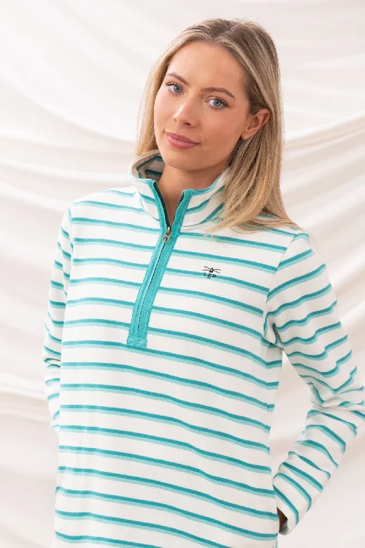 Women's Long-Sleeve BlouseShore Sweatshirt - Soft Teal Stripe