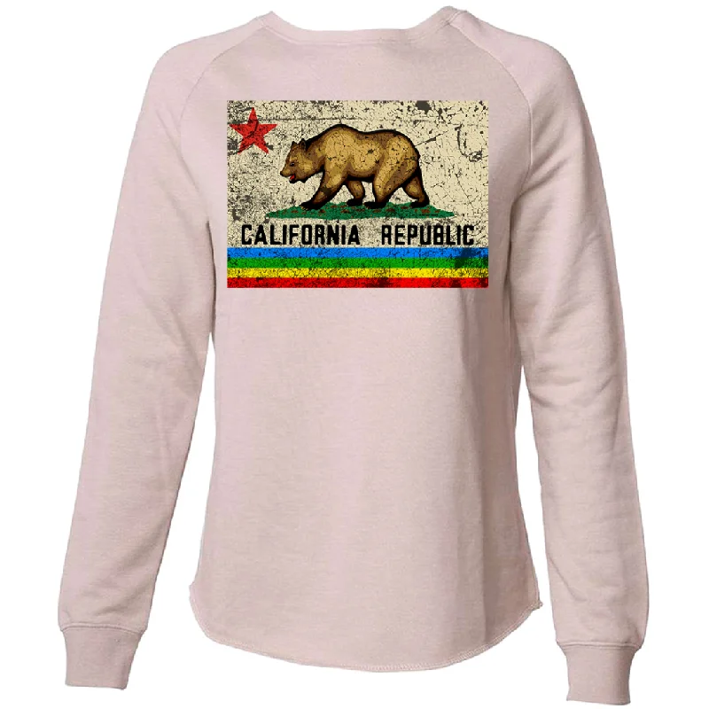 Women's Blouse with Cropped LengthCalifornia Republic Rainbow Distressed Super Soft Crewneck Sweater Women's Blouse with Cropped LengthCalifornia Republic Rainbow Distressed Super Soft Crewneck Sweater