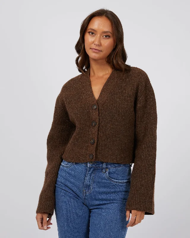 Women's Blouse with Shirt CollarSilent Theory Eden Knit Cardi Brown