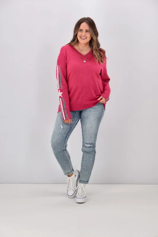 Women's Blouse with LaceShine On Label Micah Star Stripe Sleeve Jumper Pink