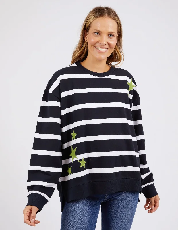 Women's Blouse with Notched CollarElm Starry Vee Fleece Navy Stripe