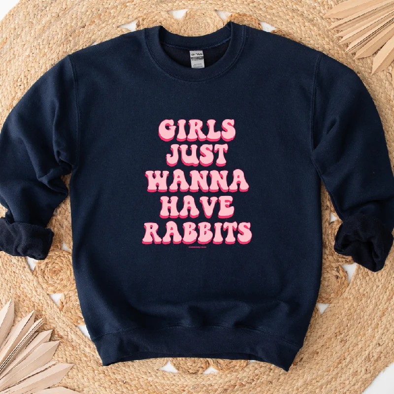 Women's Cotton BlouseGirls Just Wanna Have Rabbits Crewneck (S-3XL) - Multiple Colors!
