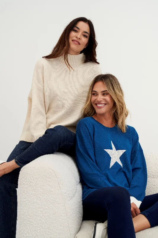 Women's Blouse with Square NeckBetty Basics Sophie Knit Jumper Dark Teal Star