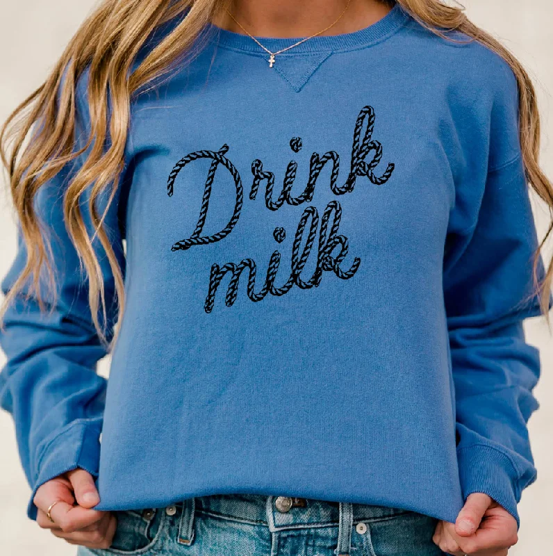 Women's Blouse with EmbroideryRope Drink Milk Crewneck (S-3XL) - Multiple Colors!