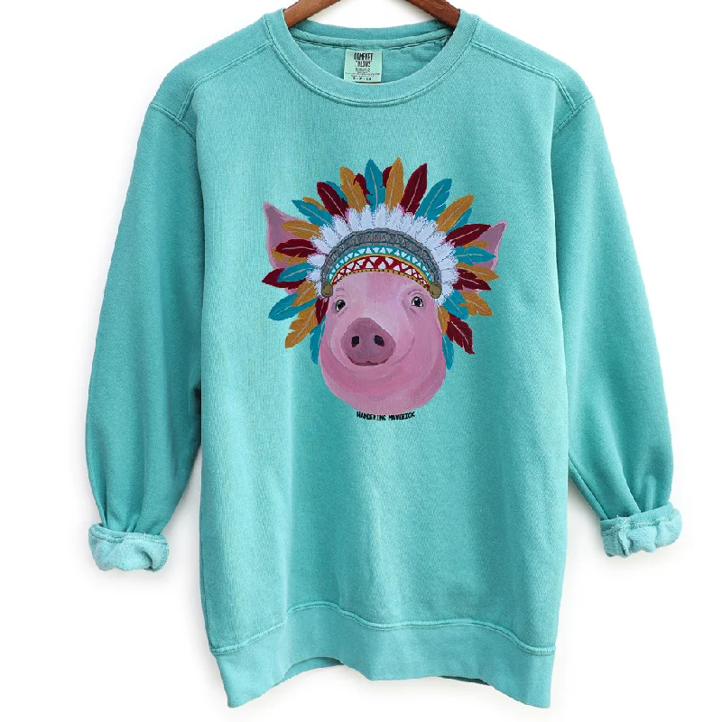 Women's Blouse with EmbroideryPig Headdress Crewneck (S-3XL) - Multiple Colors!