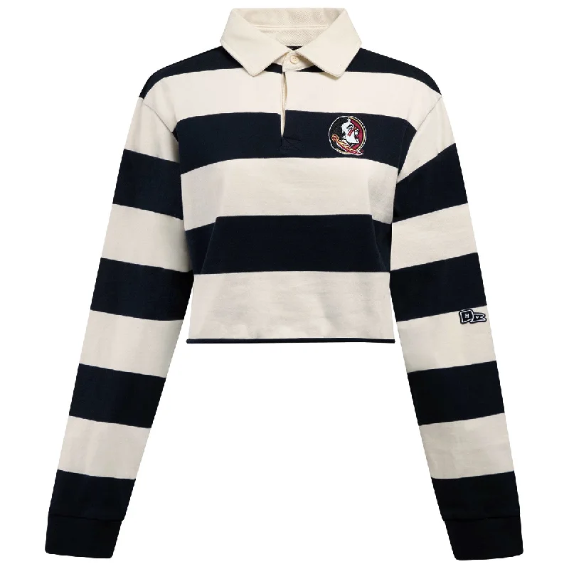 Women's Blouse with Low CollarHype & Vice Women's Seminole Logo Crop Rugby Polo - Ivory/Black Women's Blouse with Low CollarHype & Vice Women's Seminole Logo Crop Rugby Polo - Ivory/Black