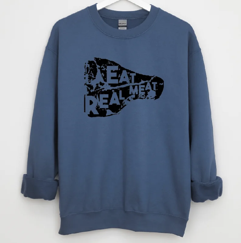 Women's Blouse with Collarless DesignEat Real Meat Crewneck (S-3XL) - Multiple Colors!