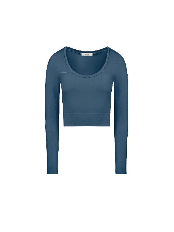 Women's Blouse with Low CollarWomen's Plant-Stretch Long Sleeve Cropped Top—storm blue