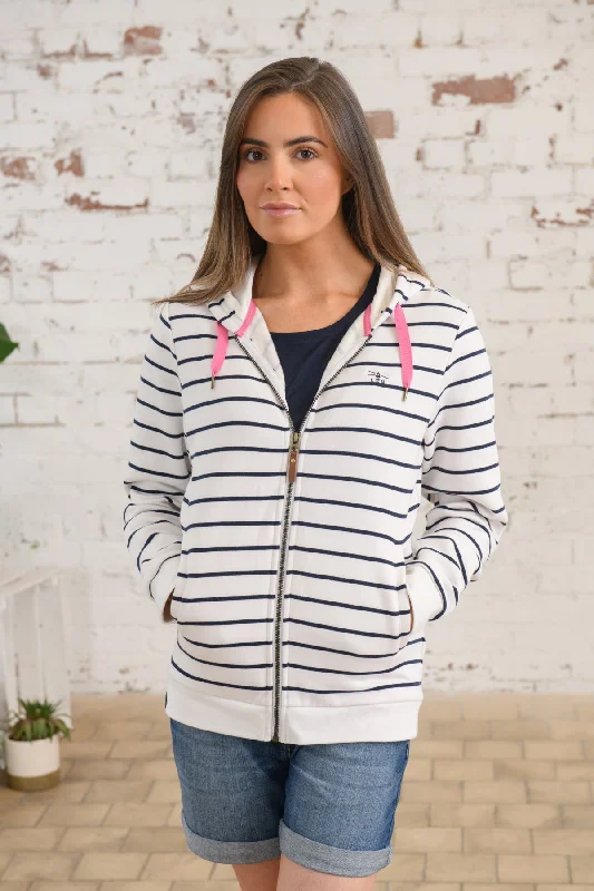 Women's Ruffled BlouseStrand Hooded Top - Navy Striped