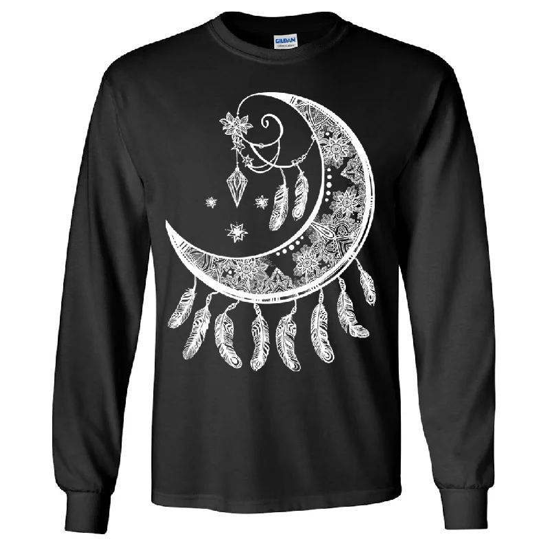 Women's Silk BlouseCrescent Moon Dreamcatcher White Long Sleeve Shirt