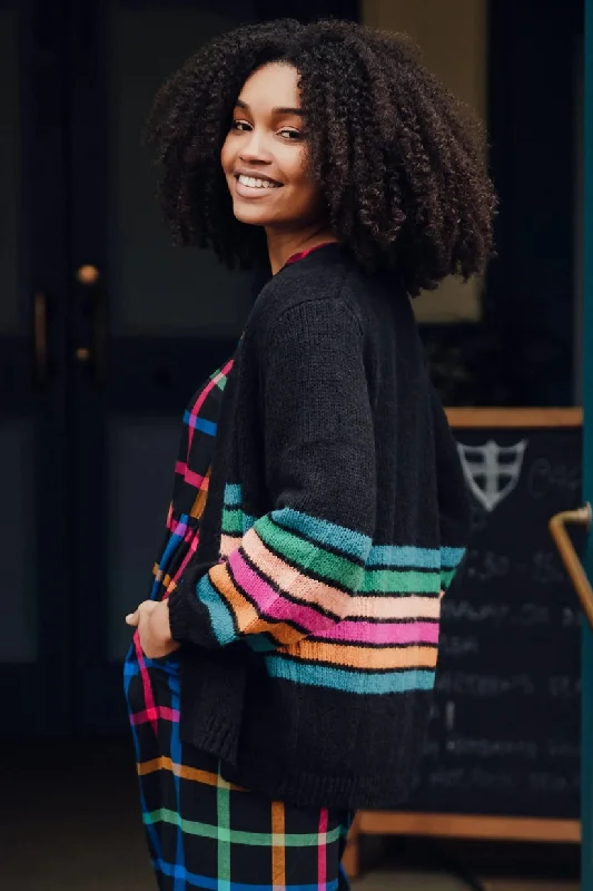 Women's Blouse with Collarless NeckSugarhill Brighton Yvette Cardigan Block Stripes Black Women's Blouse with Collarless NeckSugarhill Brighton Yvette Cardigan Block Stripes Black
