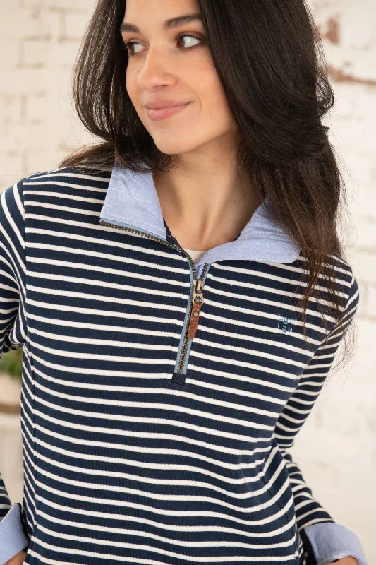 Women's Blouse with Asymmetrical HemShore Sweatshirt - Midnight Stripe