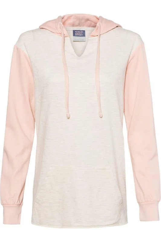 Women's Blouse with Mandarin CollarMV Sport Womens French Terry Hooded Pullover with Colorblocked Sleeves Women's Blouse with Mandarin CollarMV Sport Womens French Terry Hooded Pullover with Colorblocked Sleeves