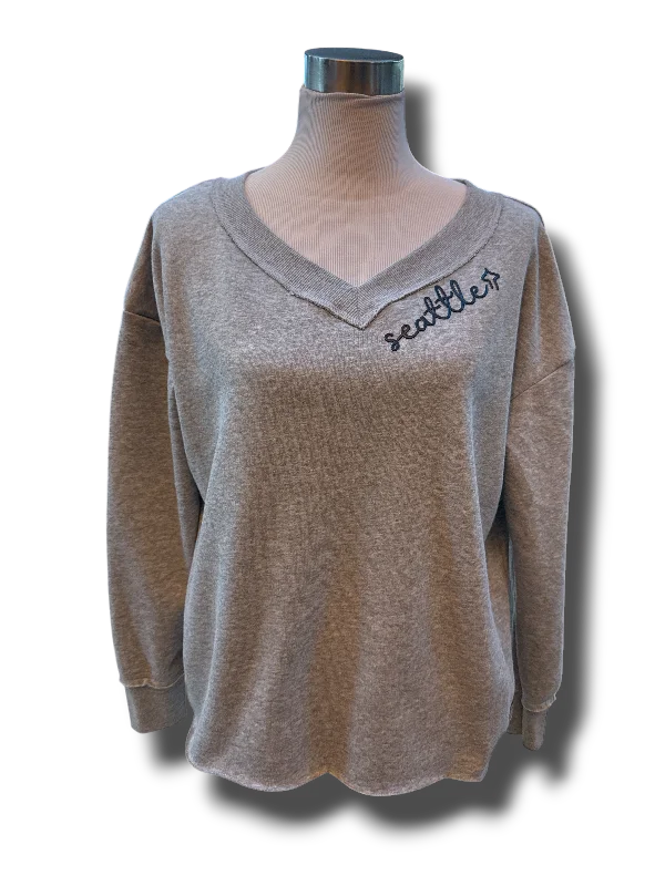 Women's Blouse with Shirt CollarSeattle V Neck Sweatshirt