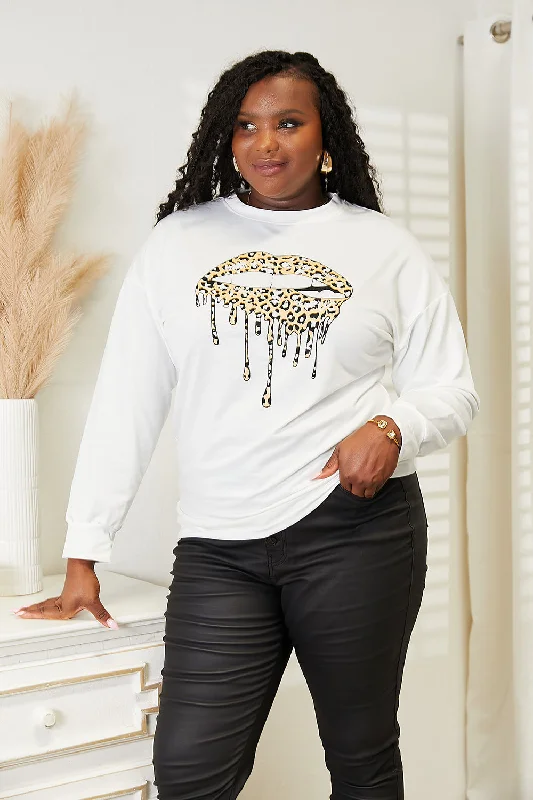 Women's Blouse with FlouncesGraphic Dropped Shoulder Round Neck Sweatshirt