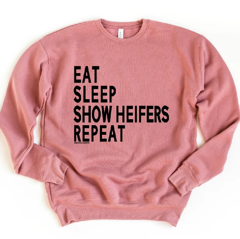 Women's Blouse with U-Shaped CollarEat Sleep Show Heifers Repeat Crewneck (S-3XL) - Multiple Colors!