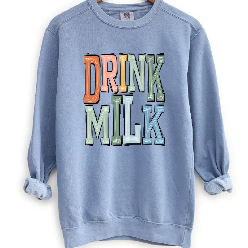 Women's Blouse with Narrow CollarBoho Drink Milk Crewneck (S-3XL) - Multiple Colors!