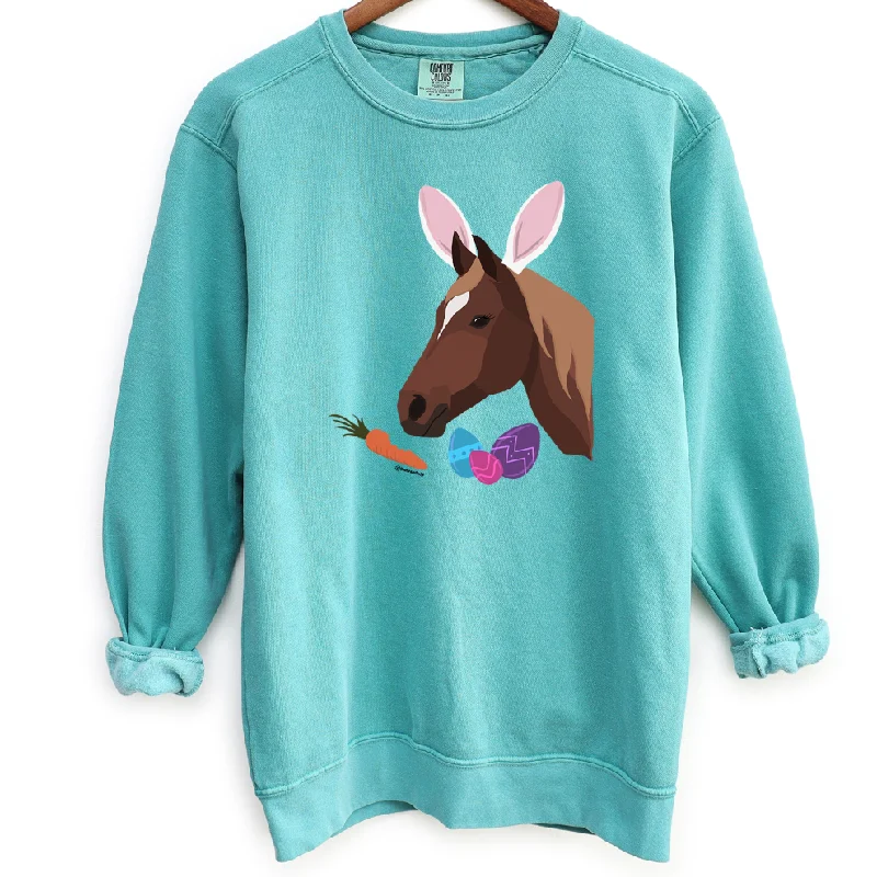 Women's Blouse with Wide CollarHoppy Easter Horse Crewneck (S-3XL) - Multiple Colors!
