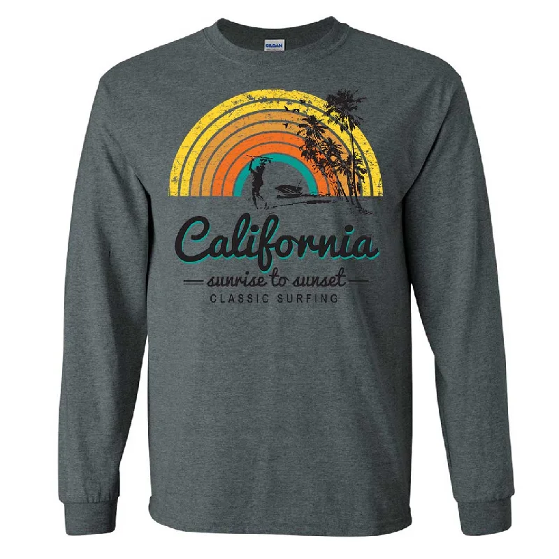 Women's Blouse with Wide CollarCalifornia Classic Sunrise Surfing Long Sleeve Shirt